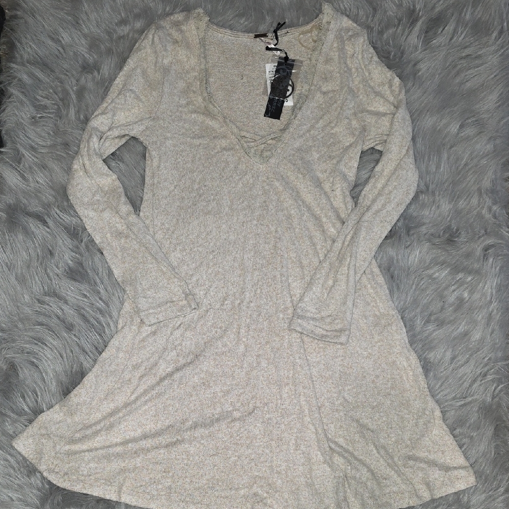 Long Sleeve Beige Dress